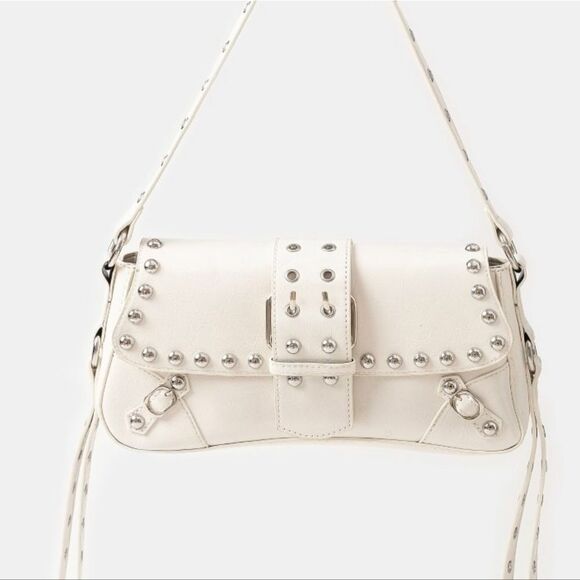 Private Label Handbags - White Stud Trim Shoulder Bag